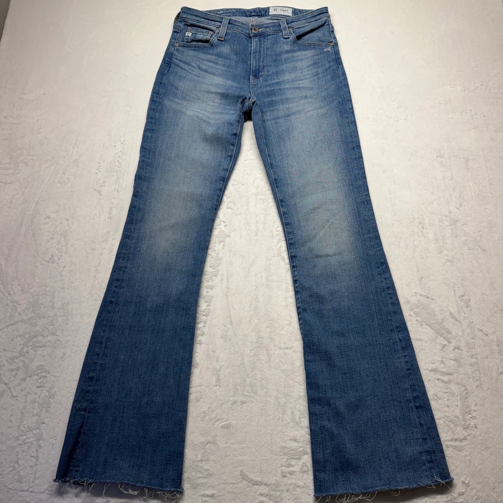 AG Adriano Goldschmied Angel Jeans 27 Blue Low Rise Bootcut Flare Raw Hem Y2K